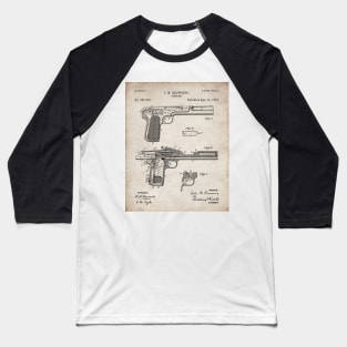 Browning Pistol Patent - Gun Lover Military Fan Art - Antique Baseball T-Shirt